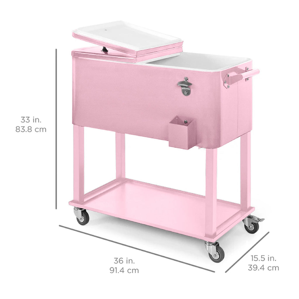 Portable Rolling Cooler Cart w/ Bottle Opener, Catch Tray - 80qt
