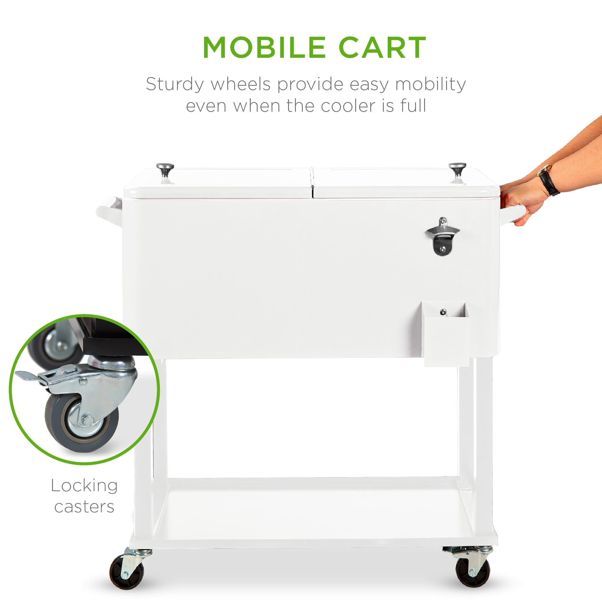 Portable Rolling Cooler Cart w/ Bottle Opener, Catch Tray - 80qt