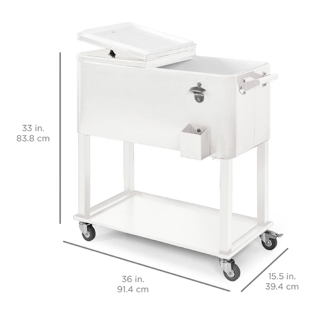 Portable Rolling Cooler Cart w/ Bottle Opener, Catch Tray - 80qt