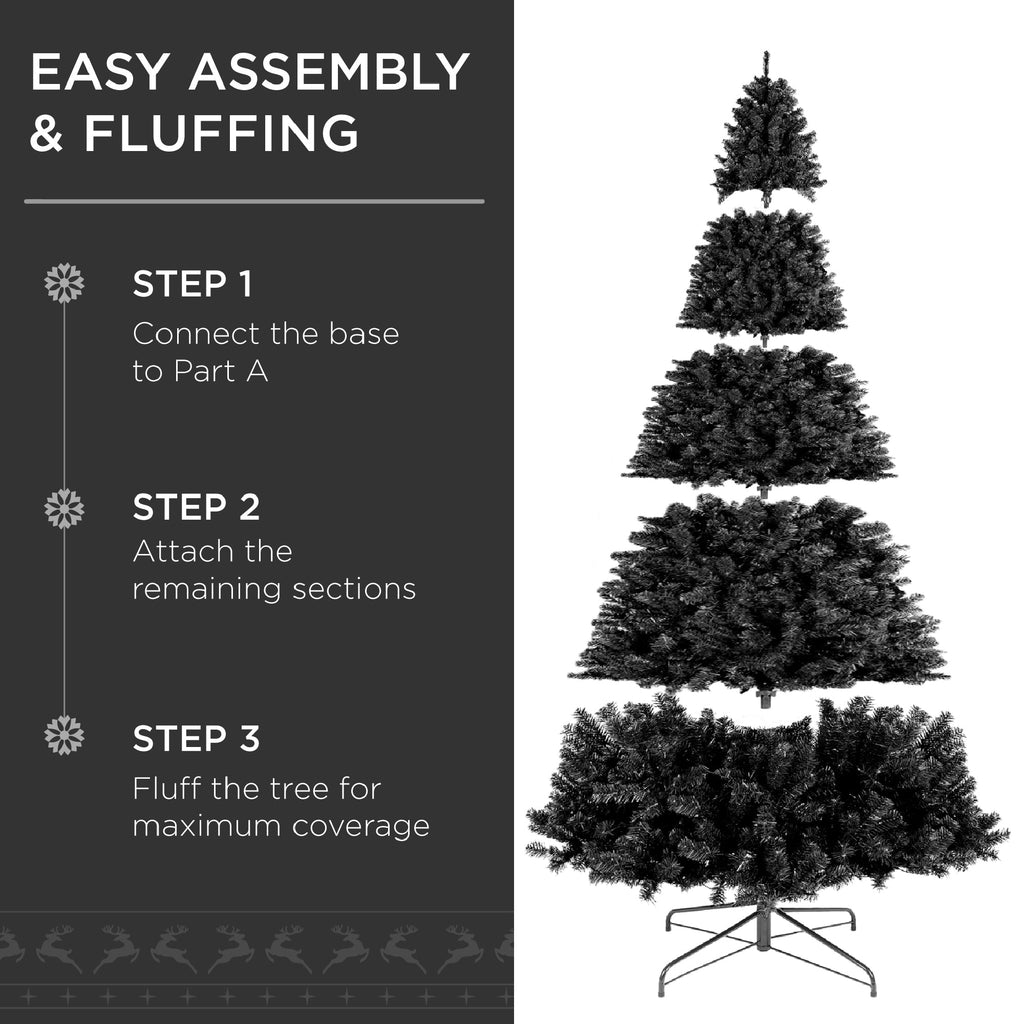 Pre-Lit Artificial Black Christmas Tree w/ Incandescent Lights, Metal Stand