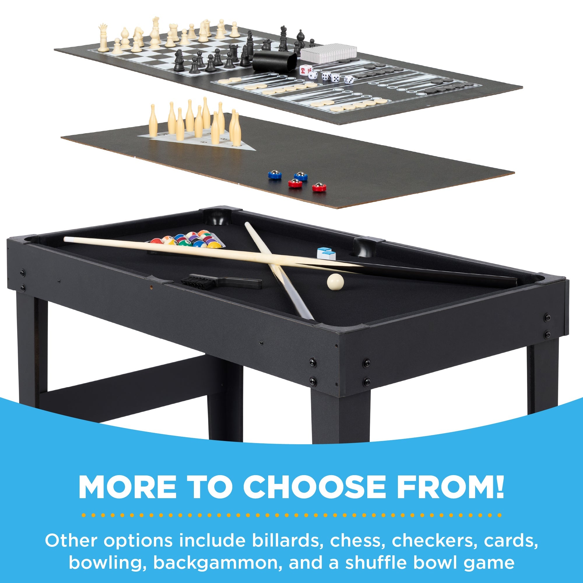 10-in-1 Combo Game Table Set w/ Pool, Foosball, Ping Pong, Chess - 2x4ft