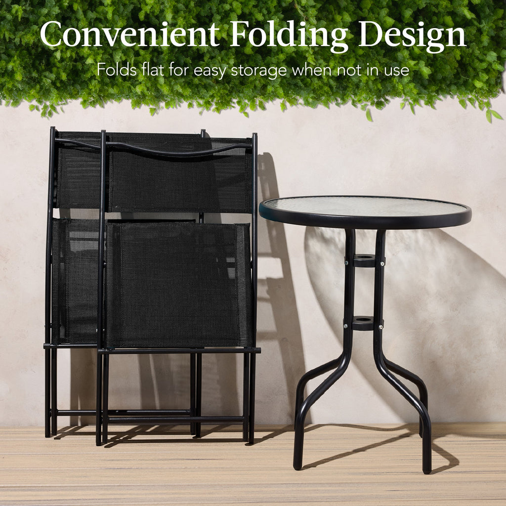 3-Piece Bistro Set w/ Glass Table, 2 Foldable Chairs