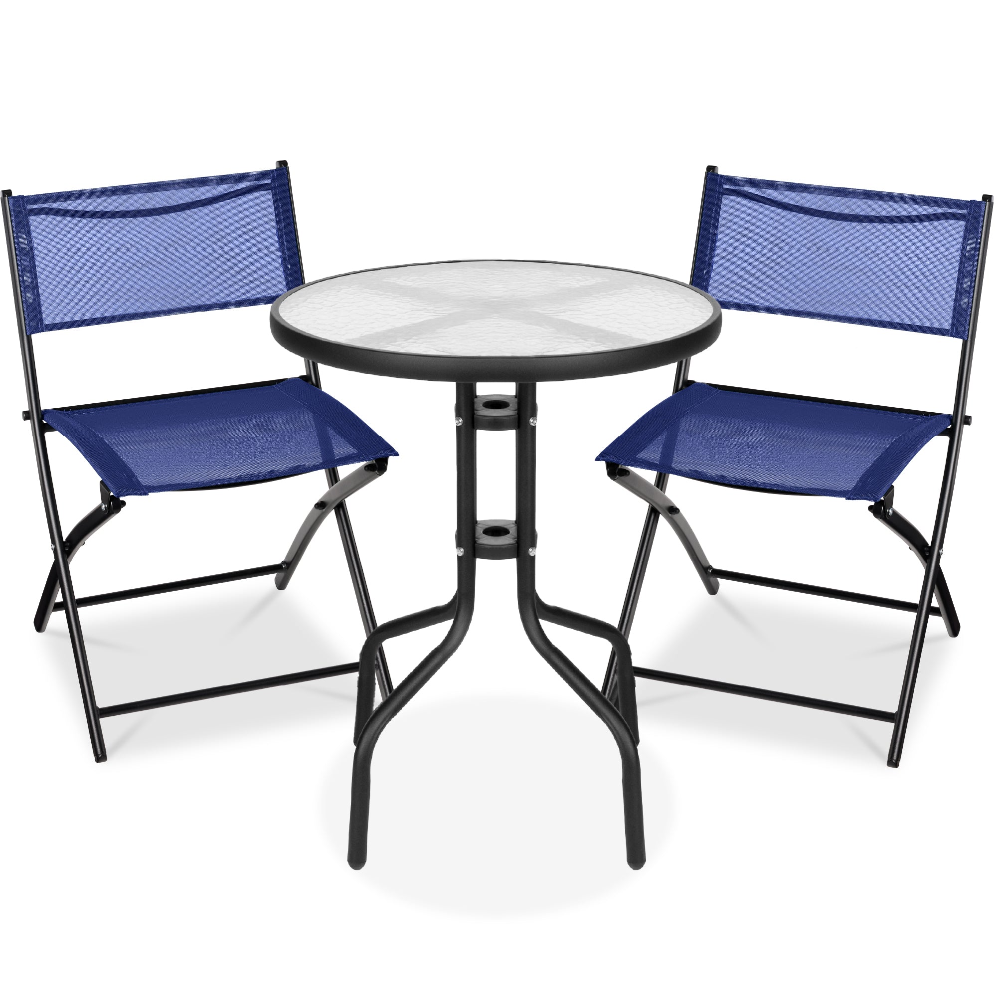 3-Piece Bistro Set w/ Glass Table, 2 Foldable Chairs