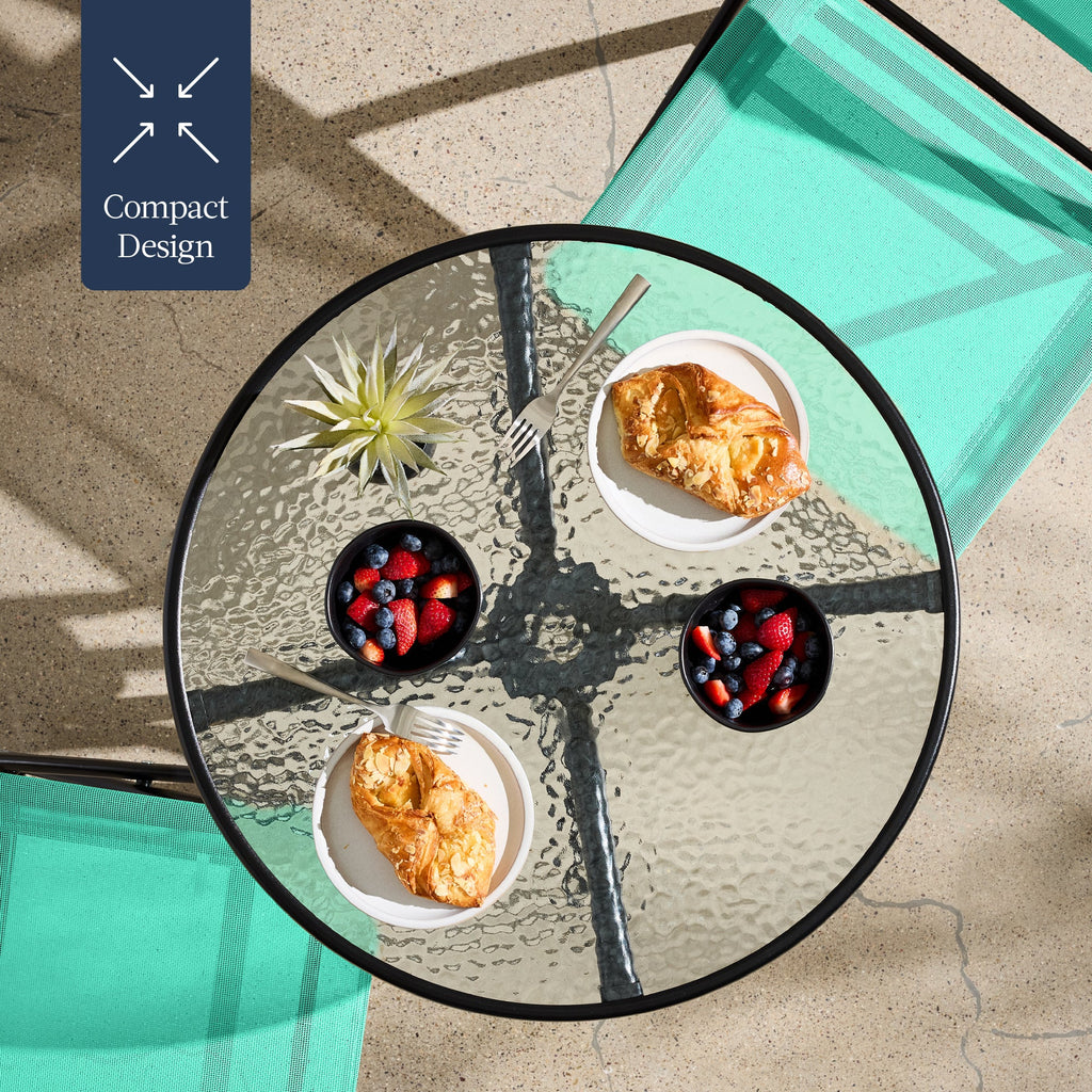 3-Piece Bistro Set w/ Glass Table, 2 Foldable Chairs