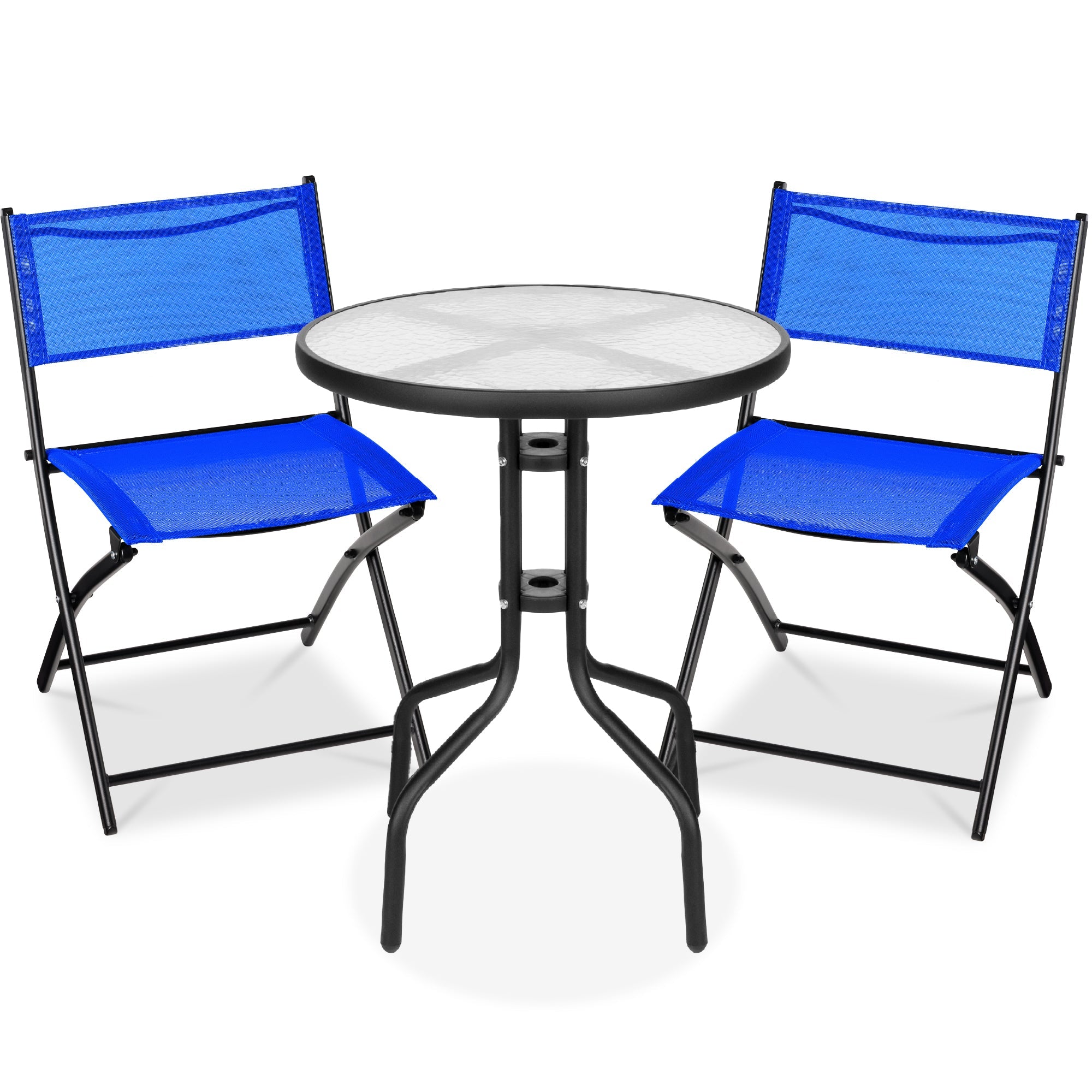 3-Piece Bistro Set w/ Glass Table, 2 Foldable Chairs