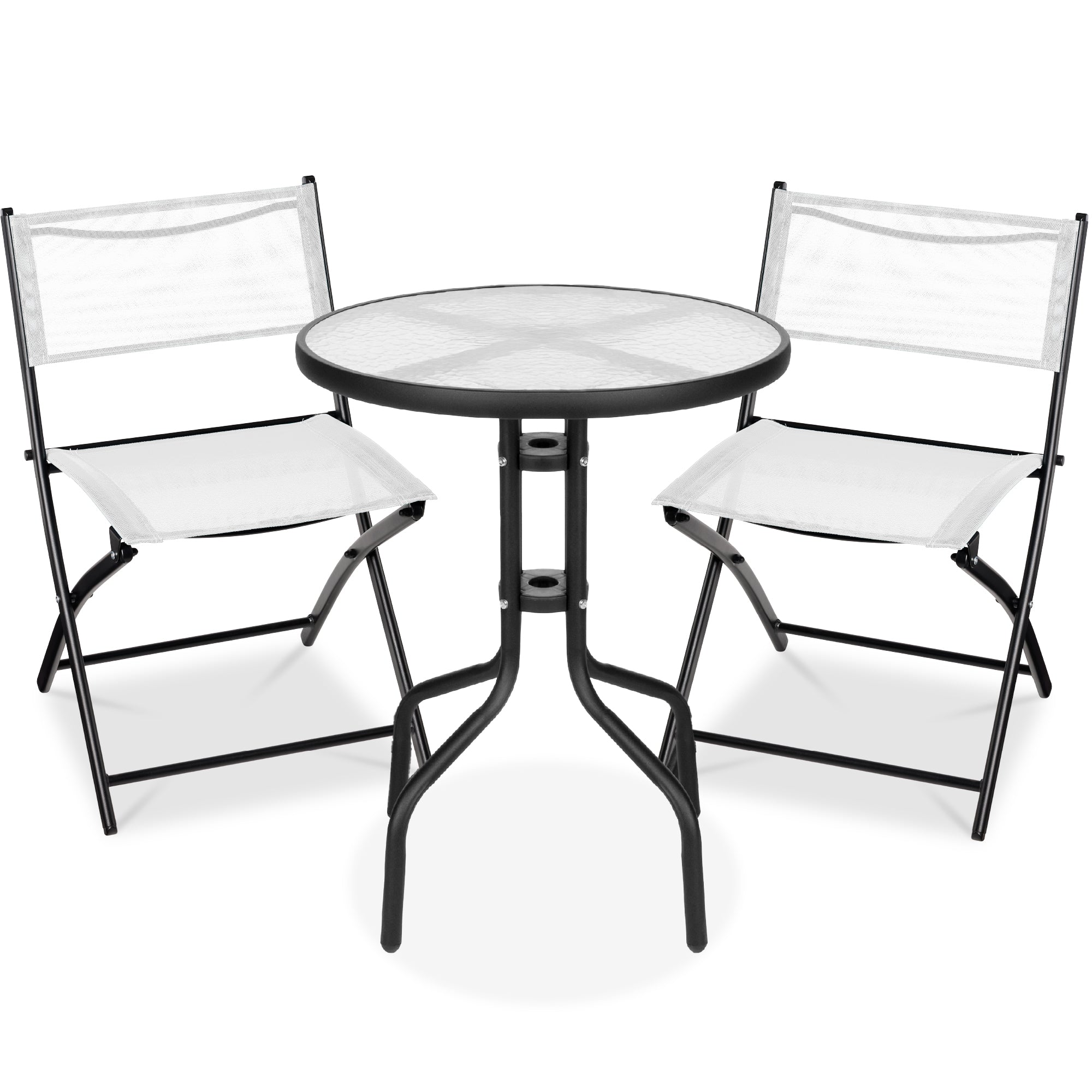 3-Piece Bistro Set w/ Glass Table, 2 Foldable Chairs