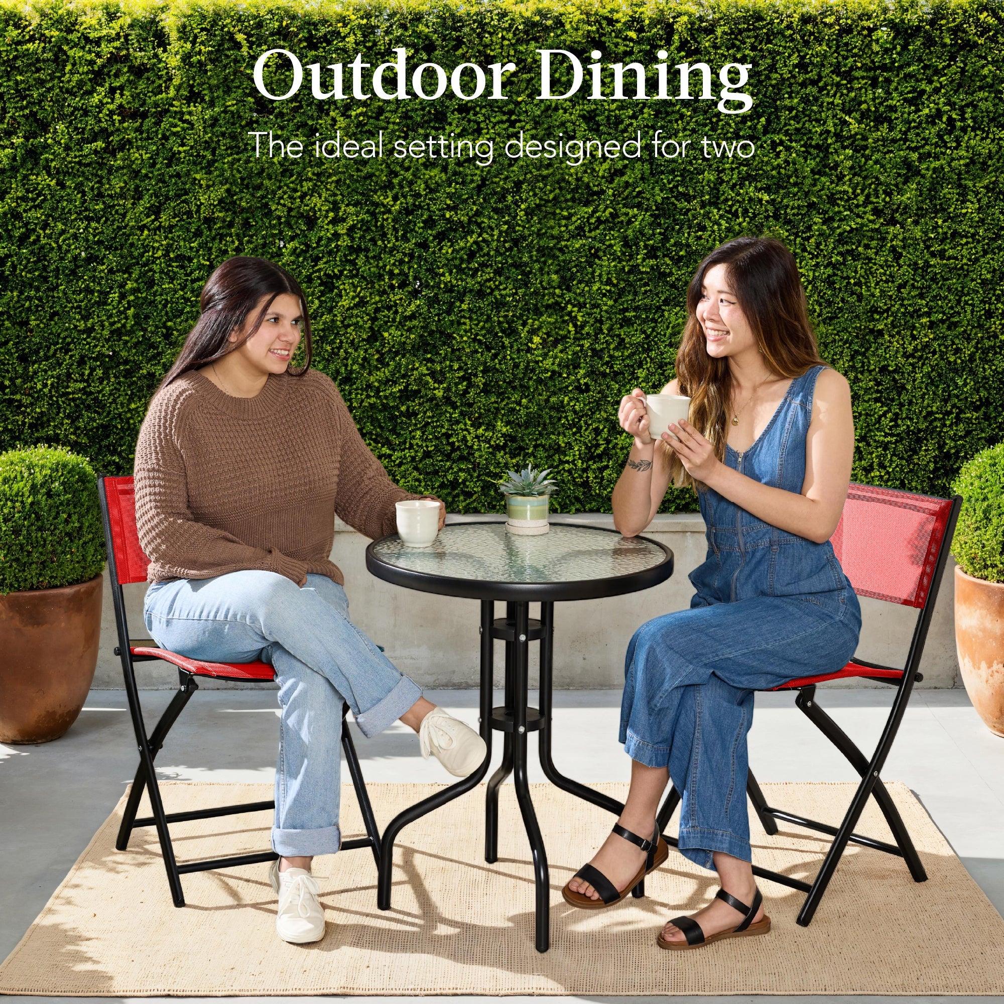 3-Piece Bistro Set w/ Glass Table, 2 Foldable Chairs