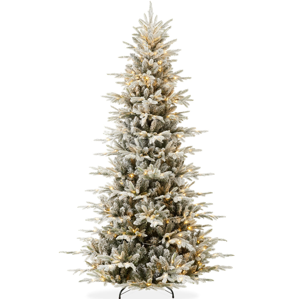 Pre-Lit Flocked Artificial Aspen Noble Fir Christmas Tree w/ Metal Stand
