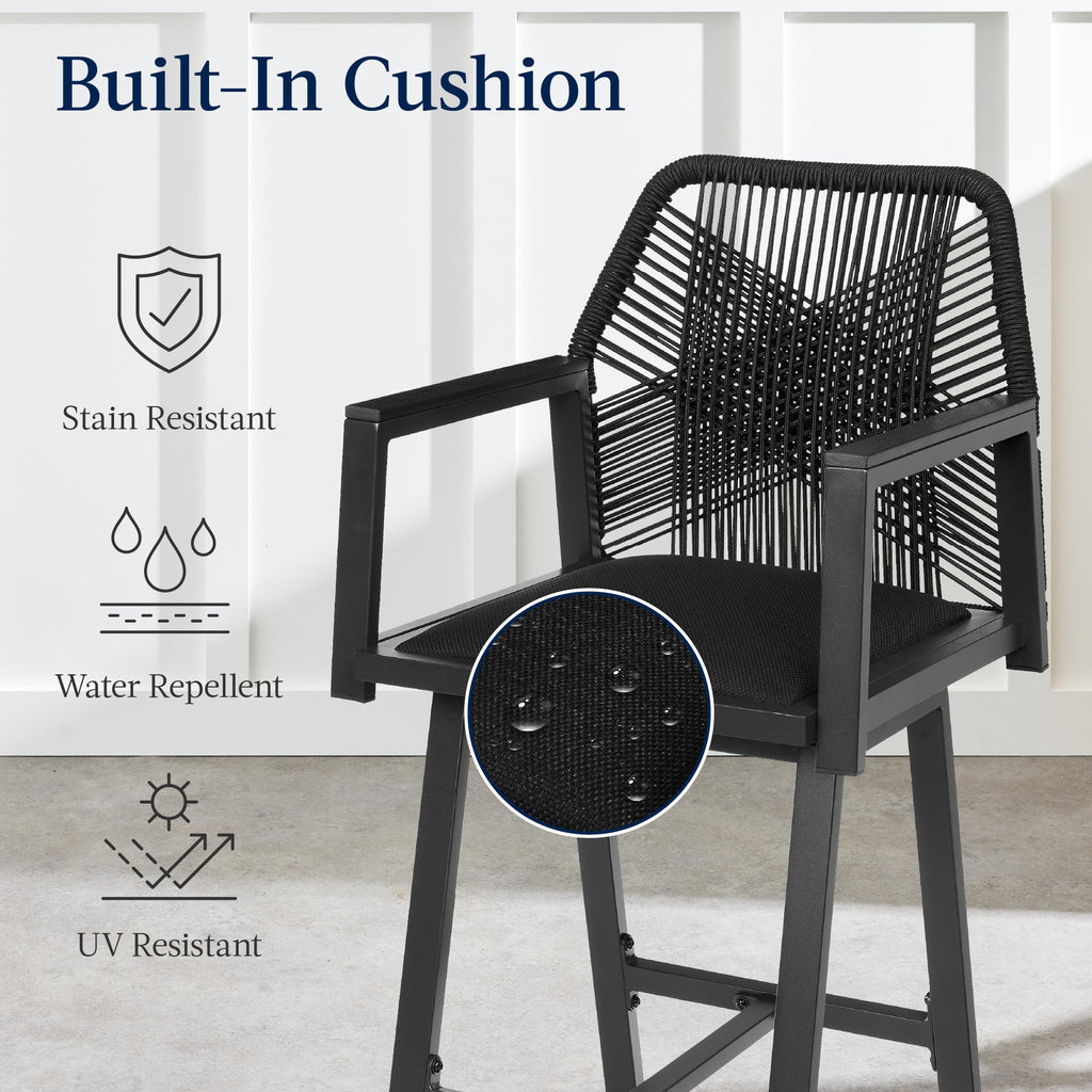 Set of 2 Indoor/Outdoor Aluminum Swivel Barstools with Arms All-Weather Rope