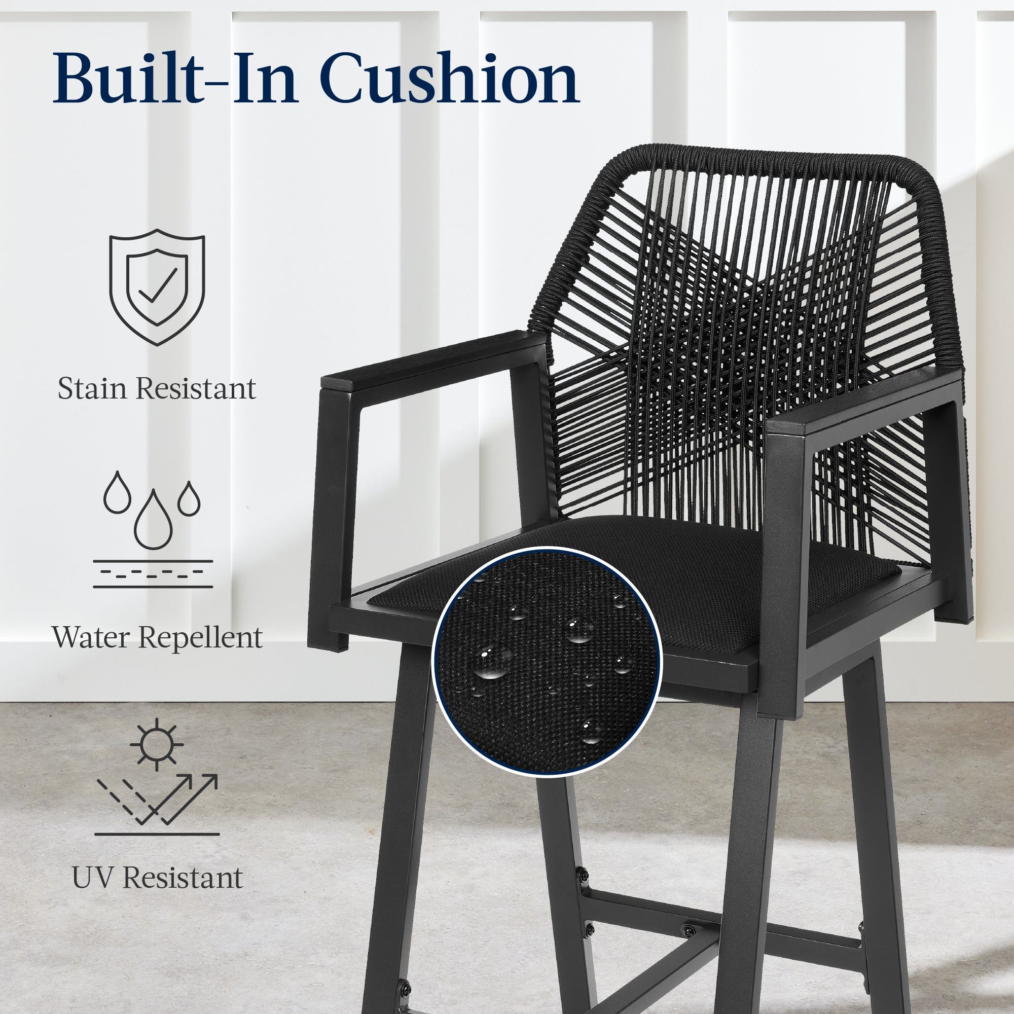 Set of 2 Indoor/Outdoor Aluminum Swivel Barstools with Arms All-Weather Rope