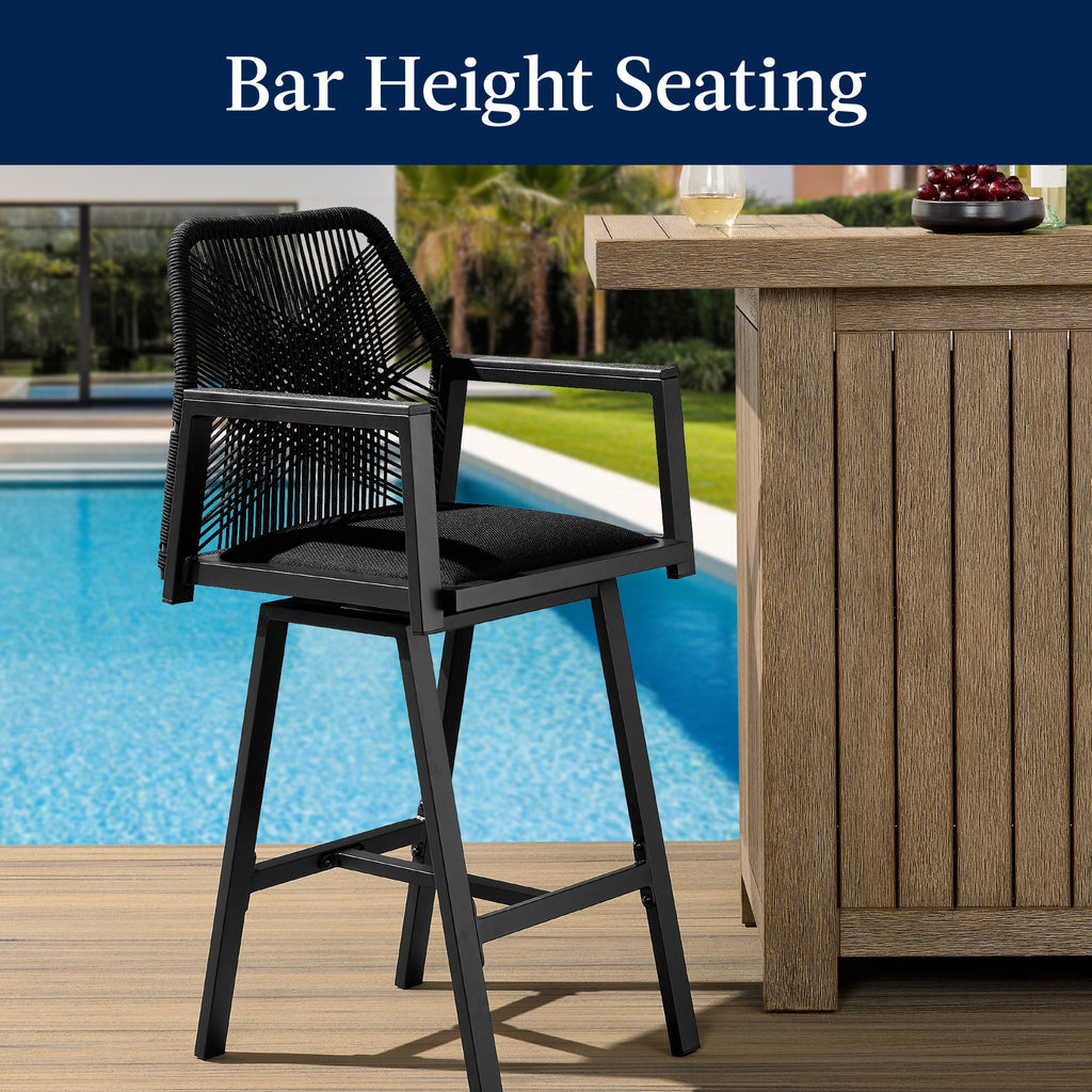 Set of 2 Indoor/Outdoor Aluminum Swivel Barstools with Arms All-Weather Rope