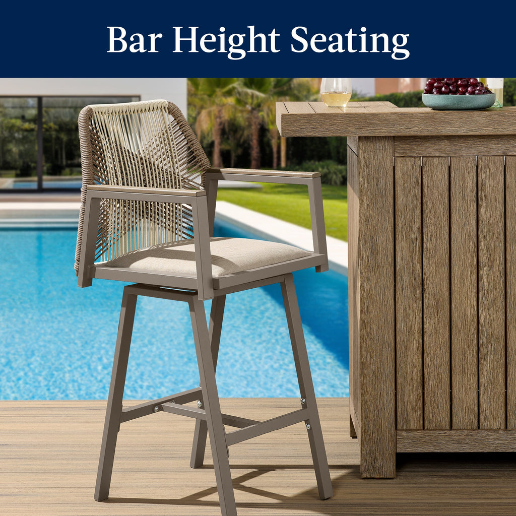 Set of 2 Indoor/Outdoor Aluminum Swivel Barstools with Arms All-Weather Rope