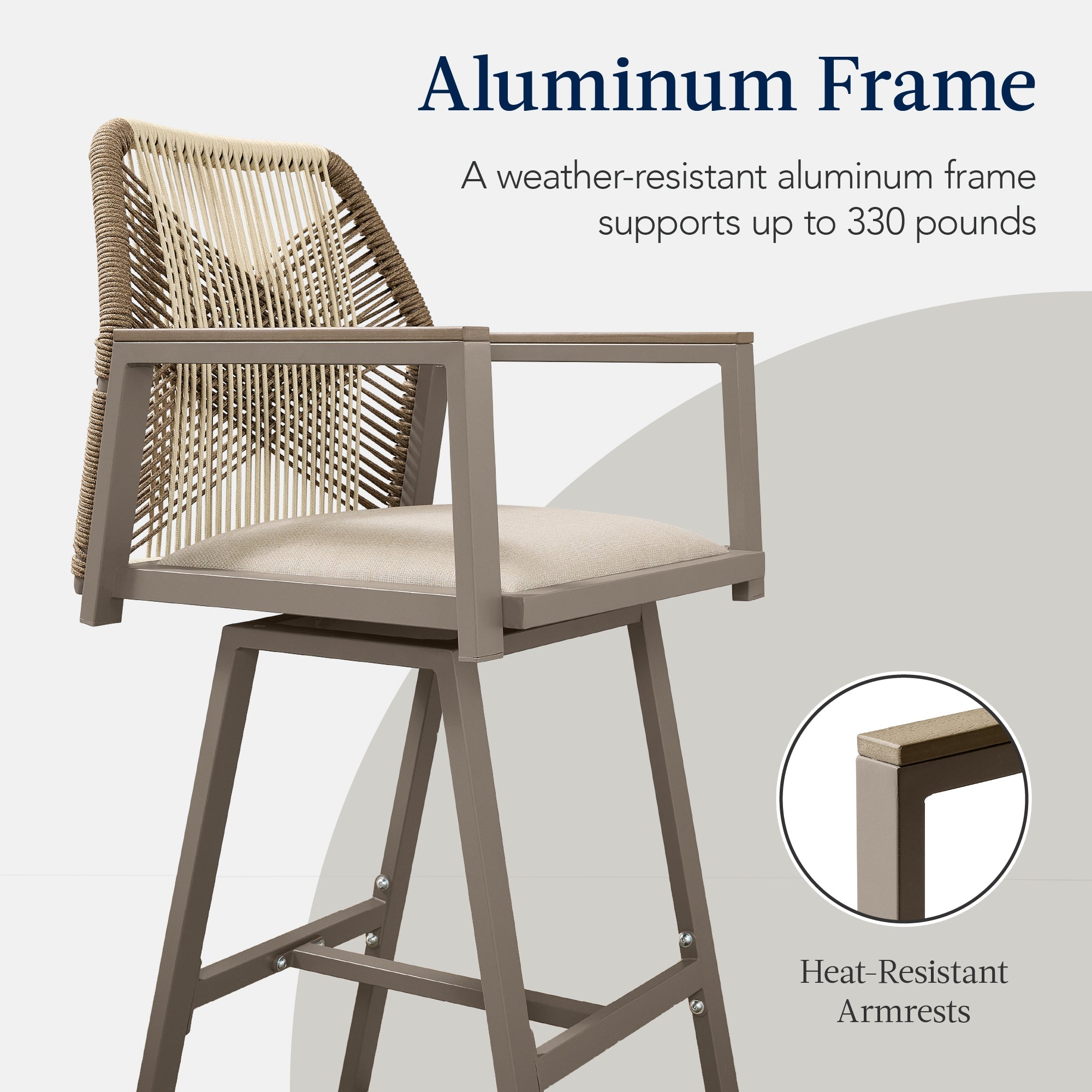 Set of 2 Indoor/Outdoor Aluminum Swivel Barstools with Arms All-Weather Rope