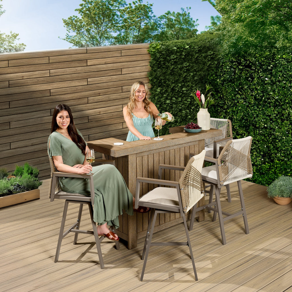 Set of 2 Indoor/Outdoor Aluminum Swivel Barstools with Arms All-Weather Rope