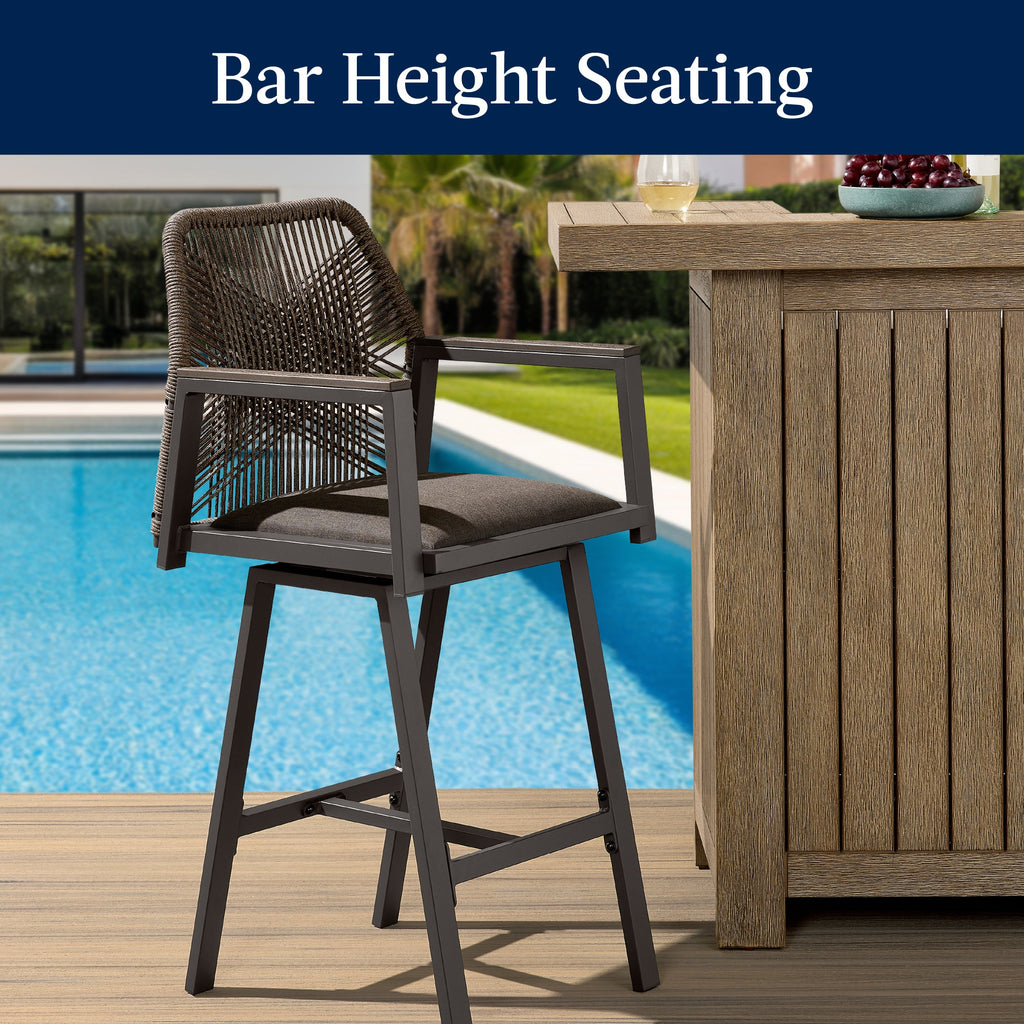 Set of 2 Indoor/Outdoor Aluminum Swivel Barstools with Arms All-Weather Rope