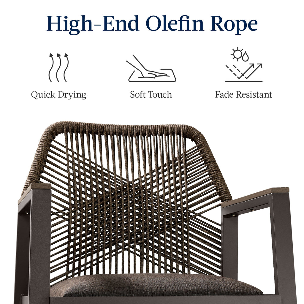 Set of 2 Indoor/Outdoor Aluminum Swivel Barstools with Arms All-Weather Rope