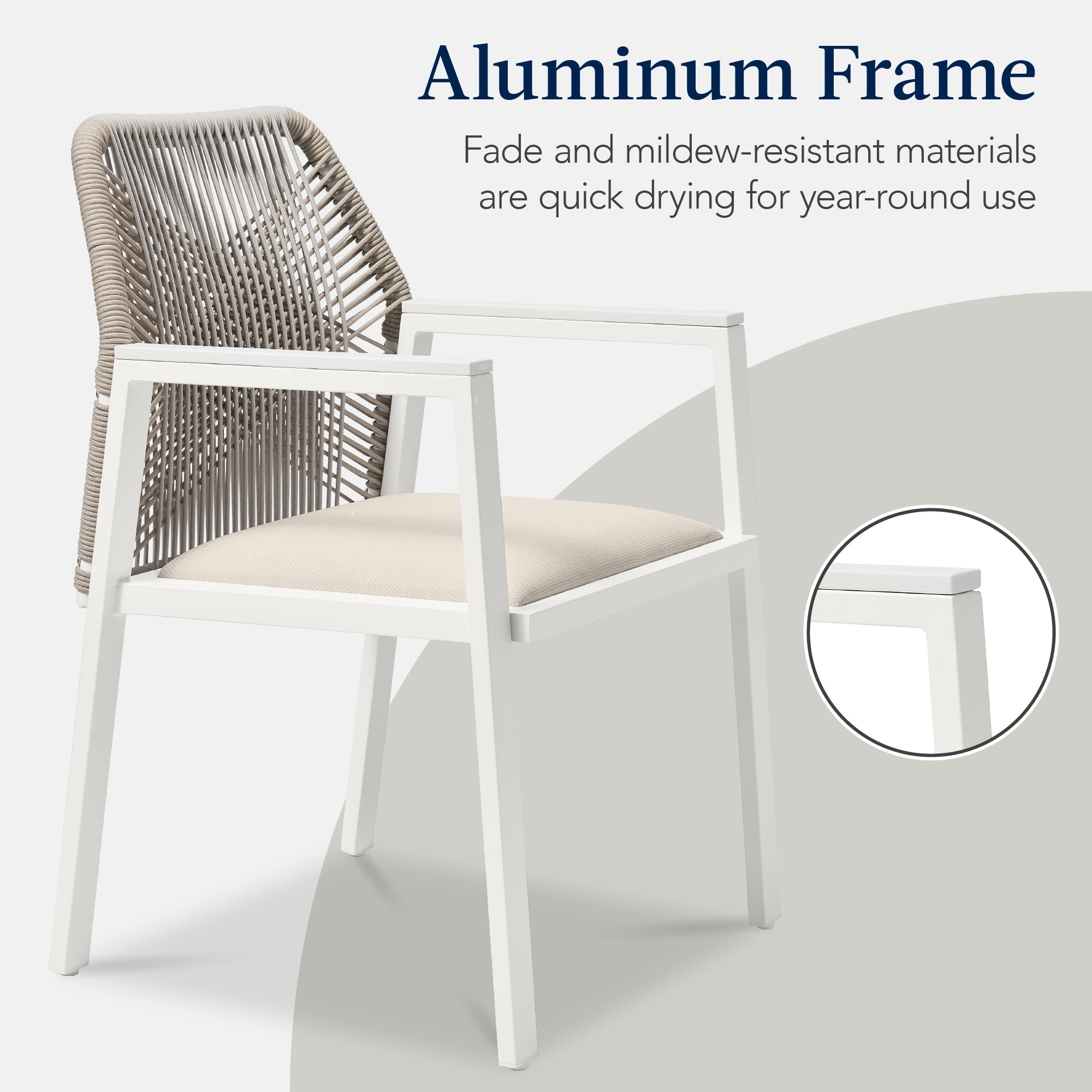 Set of 2 Indoor/Outdoor Aluminum Dining Chairs with Arms All-Weather Rope