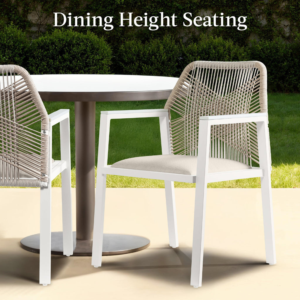 Set of 2 Indoor/Outdoor Aluminum Dining Chairs with Arms All-Weather Rope