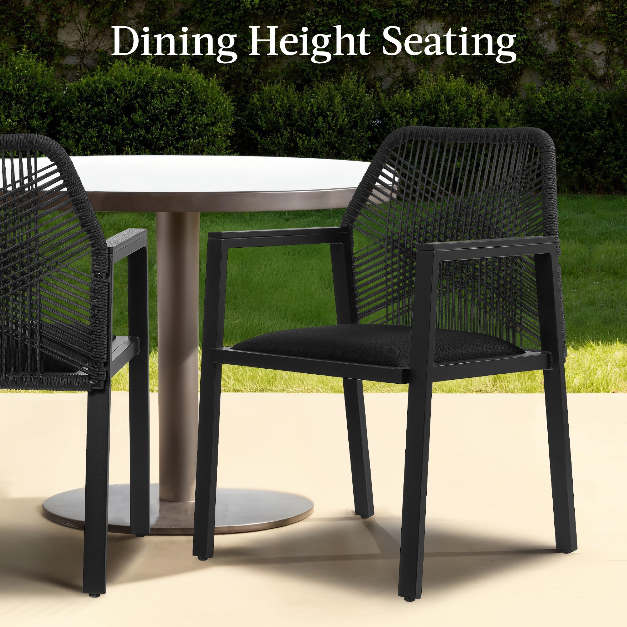Set of 2 Indoor/Outdoor Aluminum Dining Chairs with Arms All-Weather Rope