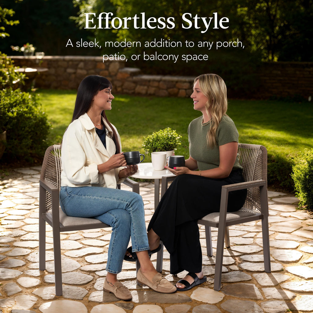 Set of 2 Indoor/Outdoor Aluminum Dining Chairs with Arms All-Weather Rope