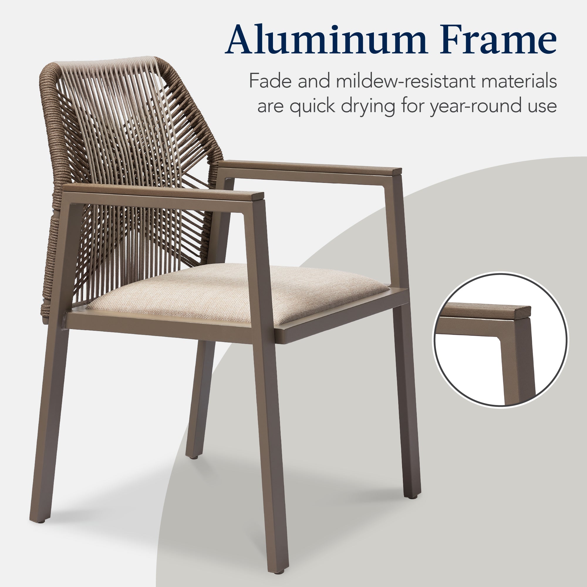 Set of 2 Indoor/Outdoor Aluminum Dining Chairs with Arms All-Weather Rope