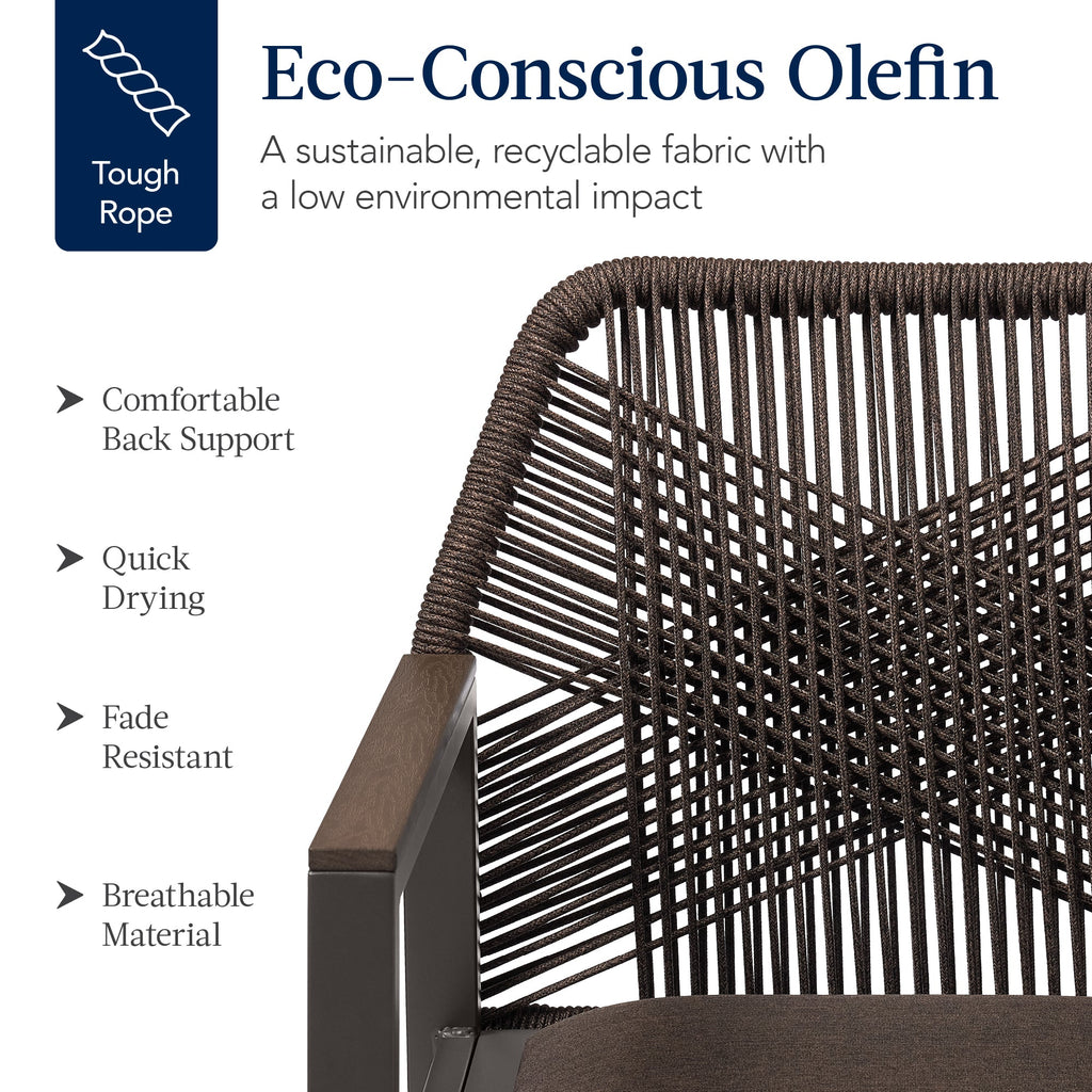 Set of 2 Indoor/Outdoor Aluminum Dining Chairs with Arms All-Weather Rope