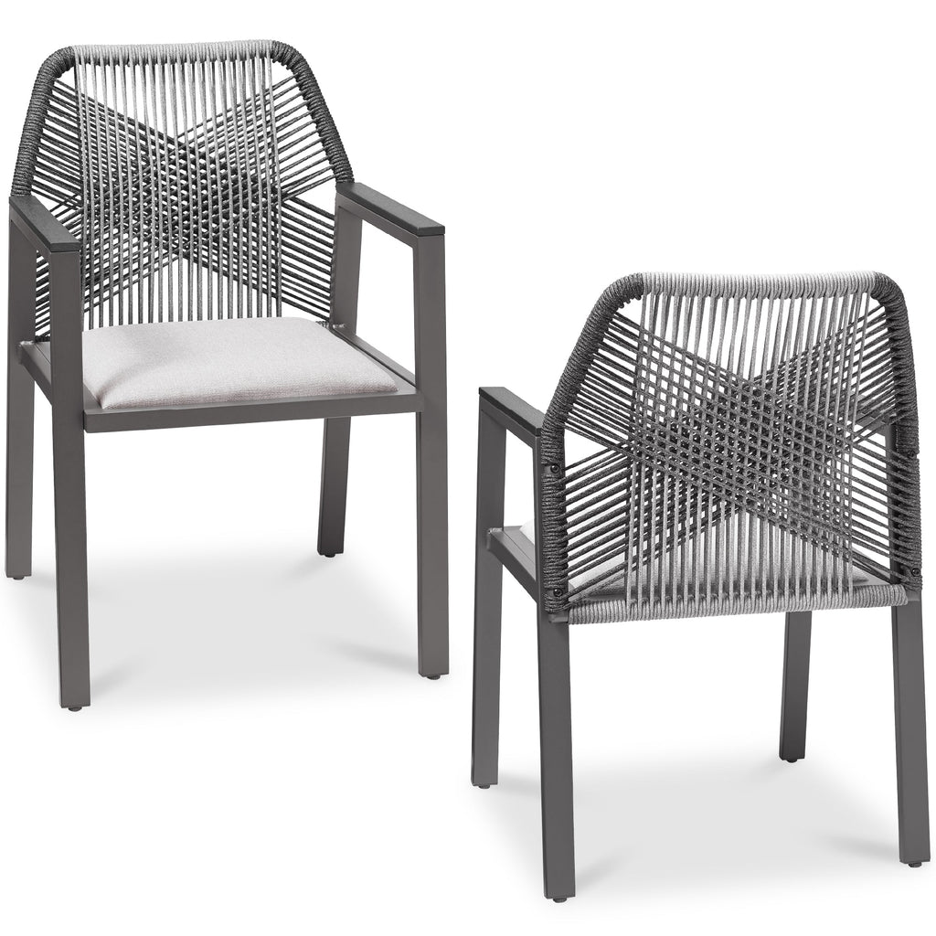 Set of 2 Indoor/Outdoor Aluminum Dining Chairs with Arms All-Weather Rope