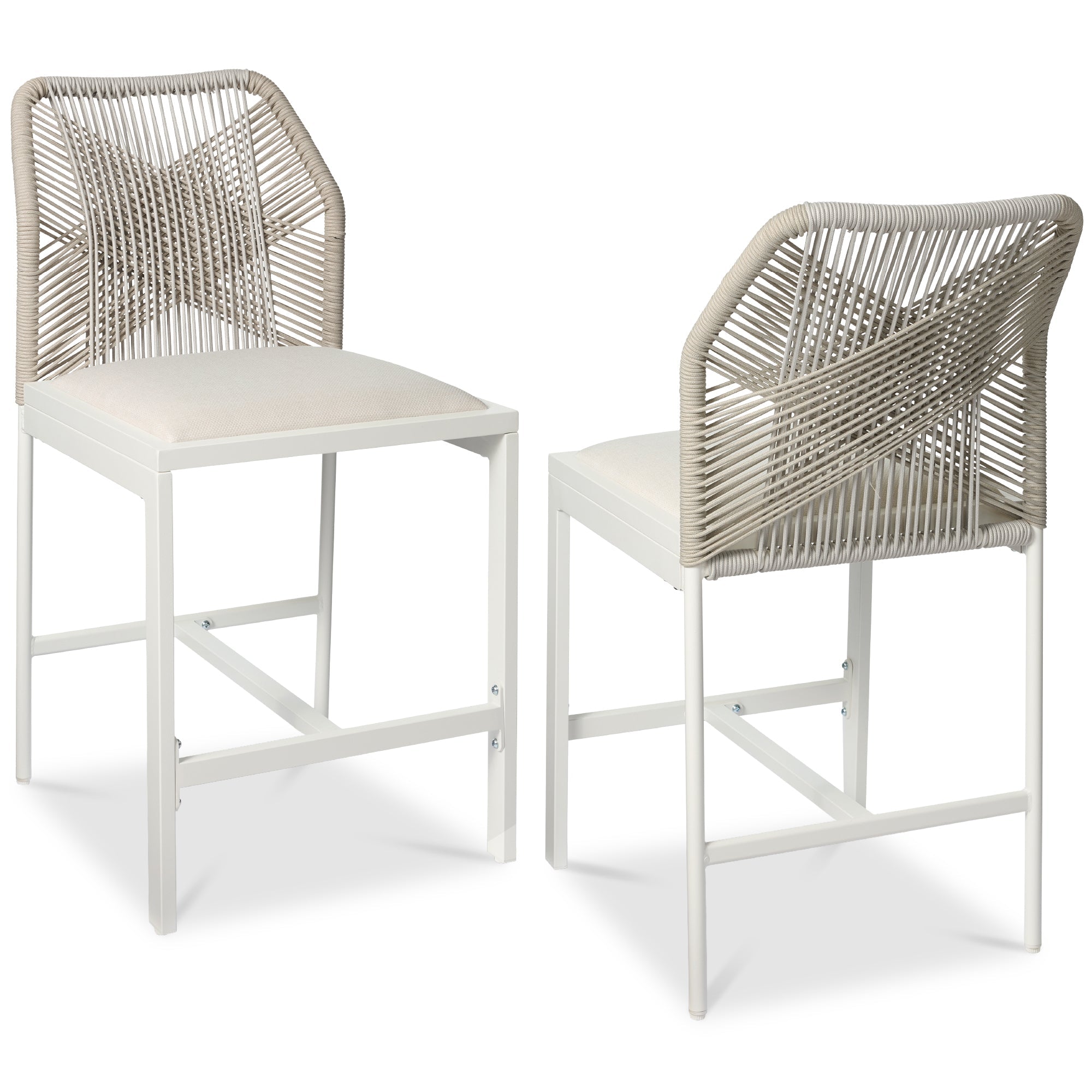 Set of 2 Indoor Outdoor Counter Height Bar Stools w/ All-Weather Rope