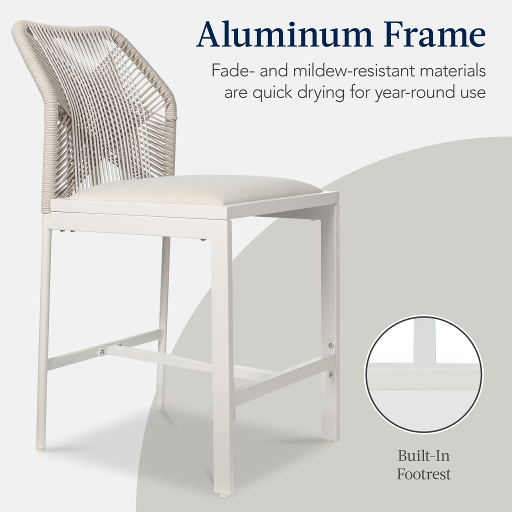 Set of 2 Indoor Outdoor Counter Height Bar Stools w/ All-Weather Rope