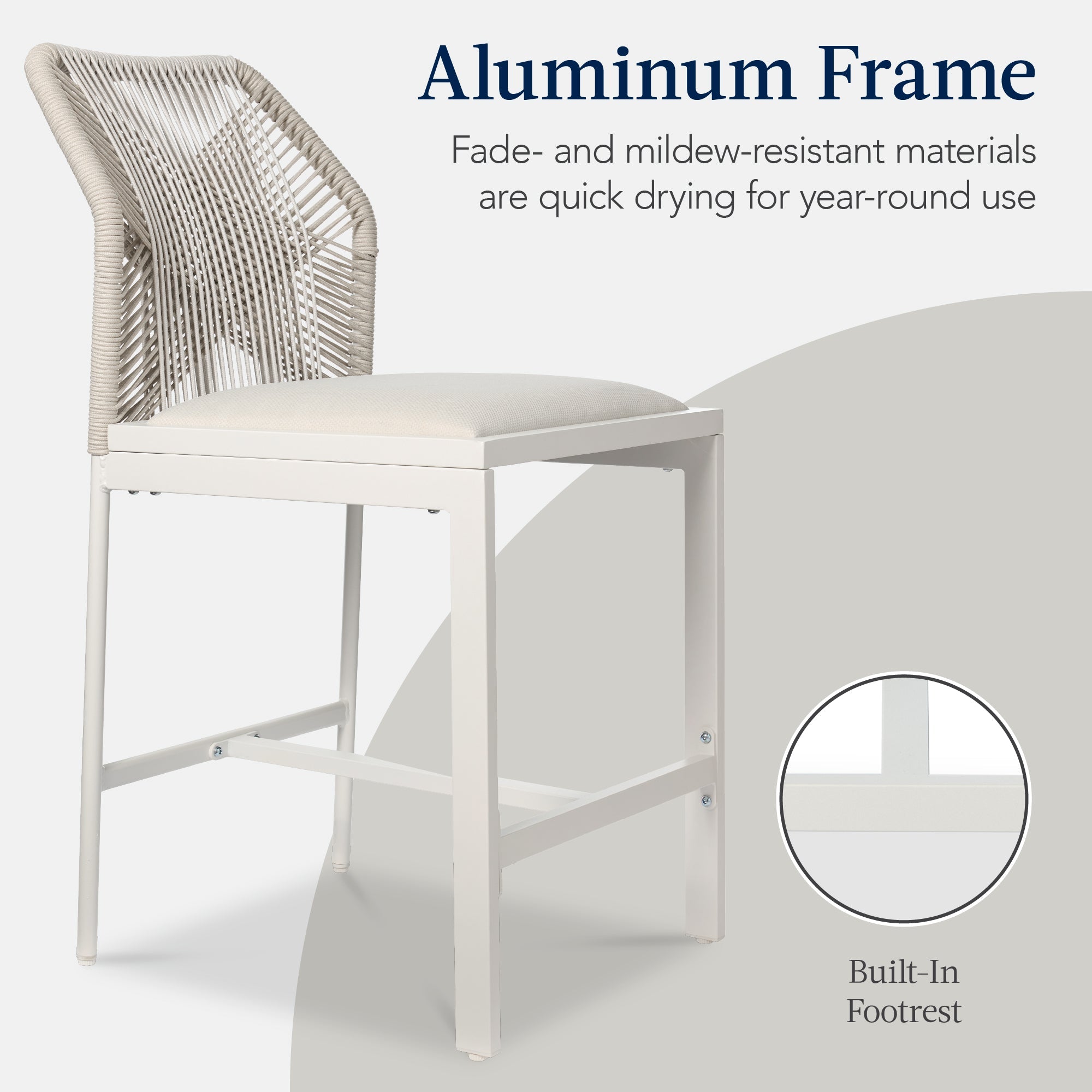 Set of 2 Indoor Outdoor Counter Height Bar Stools w/ All-Weather Rope