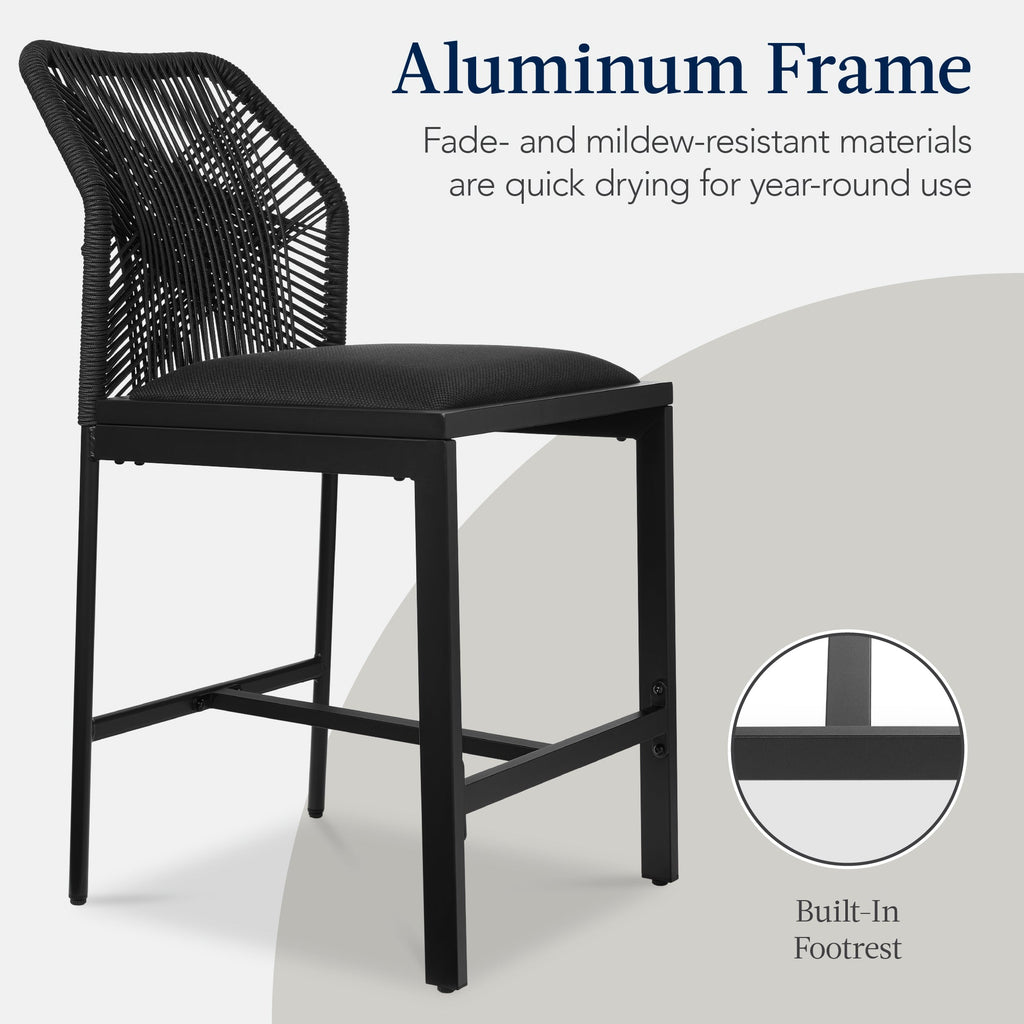 Set of 2 Indoor Outdoor Counter Height Bar Stools w/ All-Weather Rope