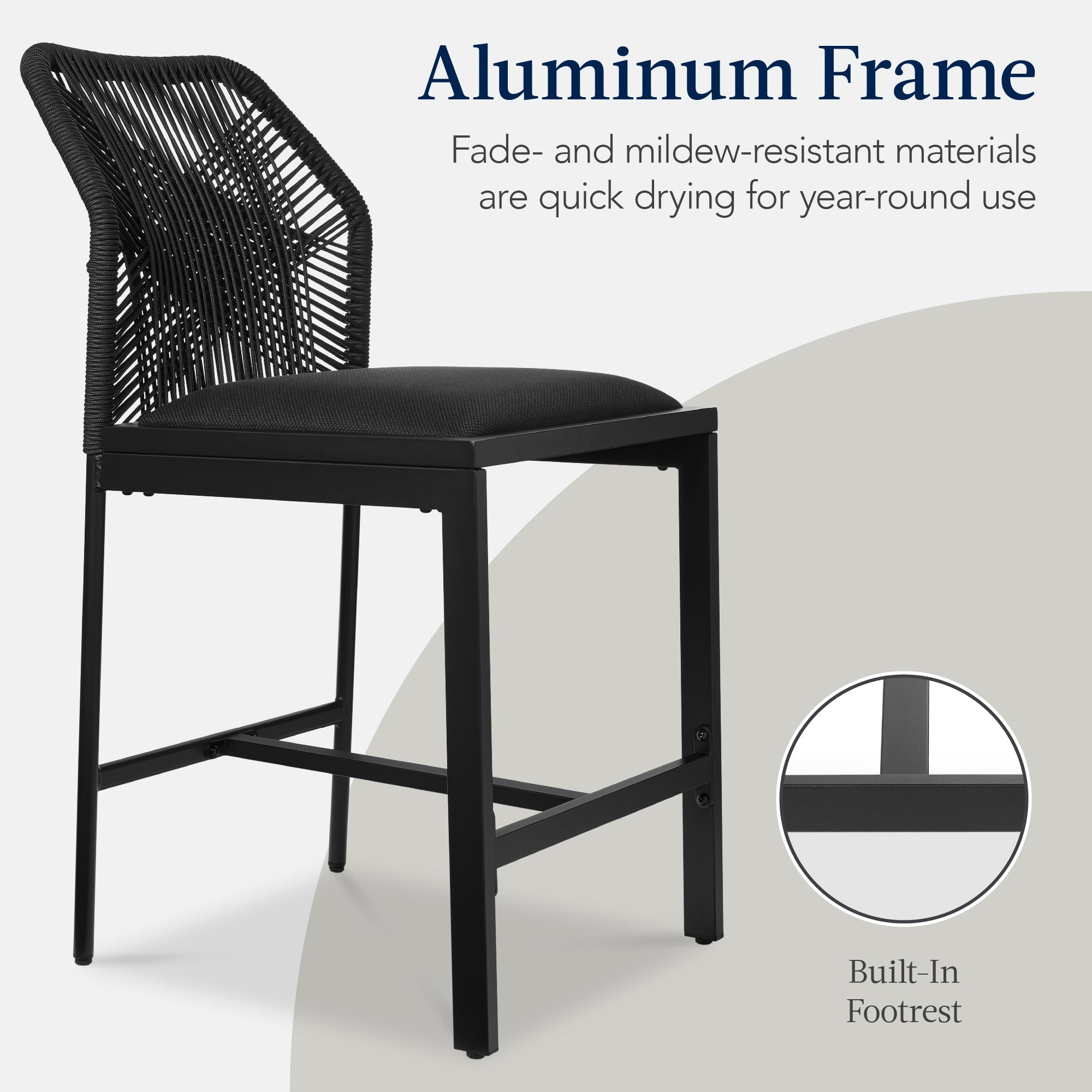 Set of 2 Indoor Outdoor Counter Height Bar Stools w/ All-Weather Rope