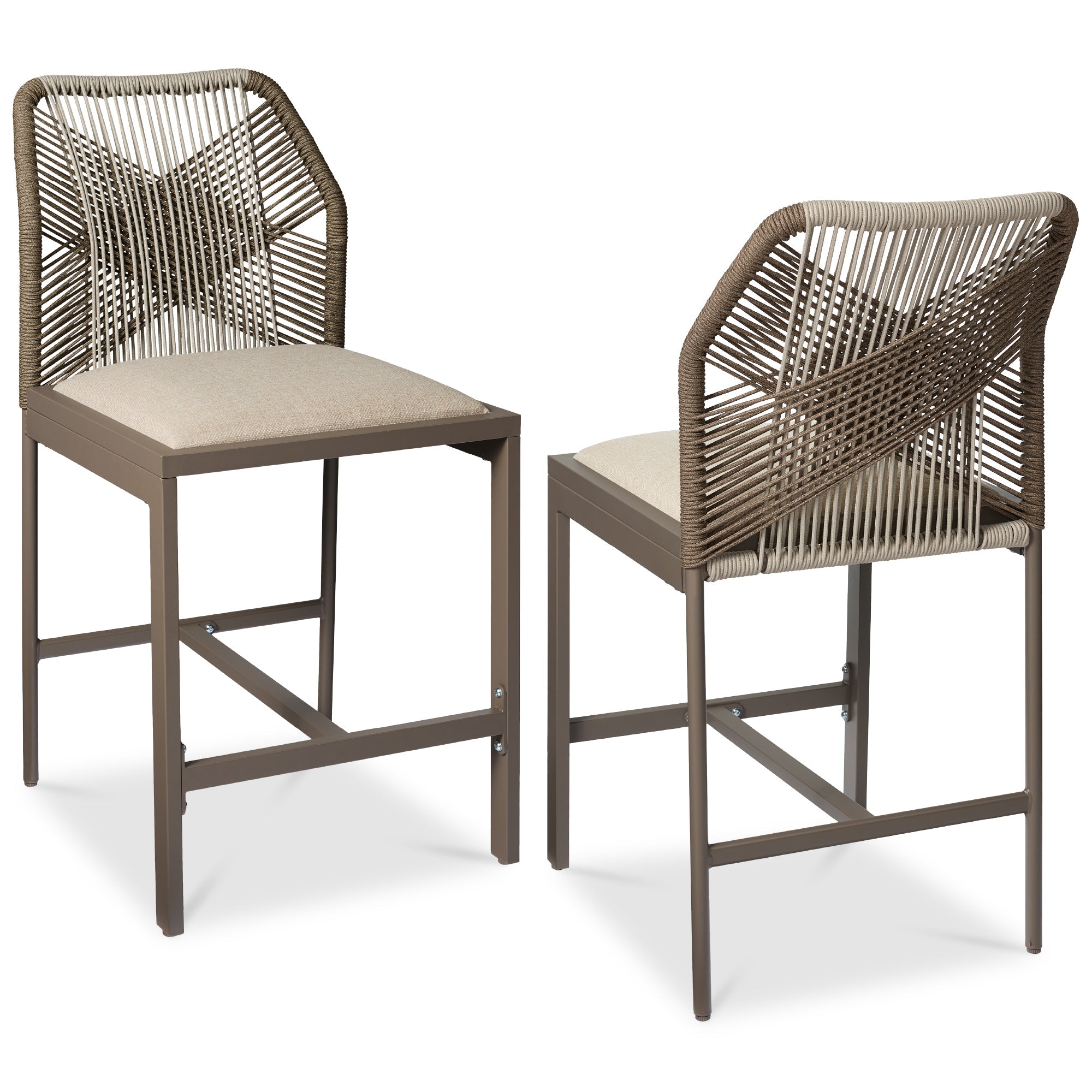 Set of 2 Indoor Outdoor Counter Height Bar Stools w/ All-Weather Rope