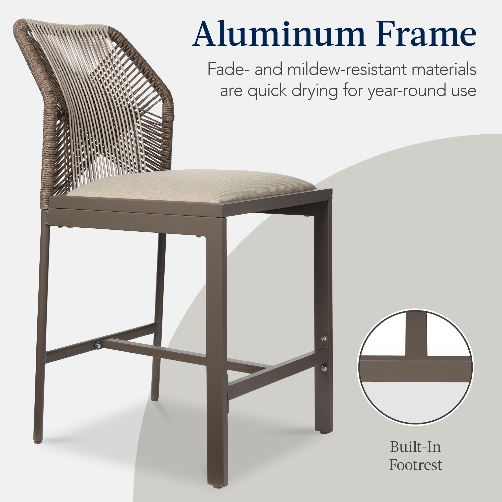 Set of 2 Indoor Outdoor Counter Height Bar Stools w/ All-Weather Rope