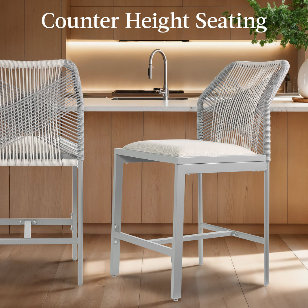 Set of 2 Indoor Outdoor Counter Height Bar Stools w/ All-Weather Rope