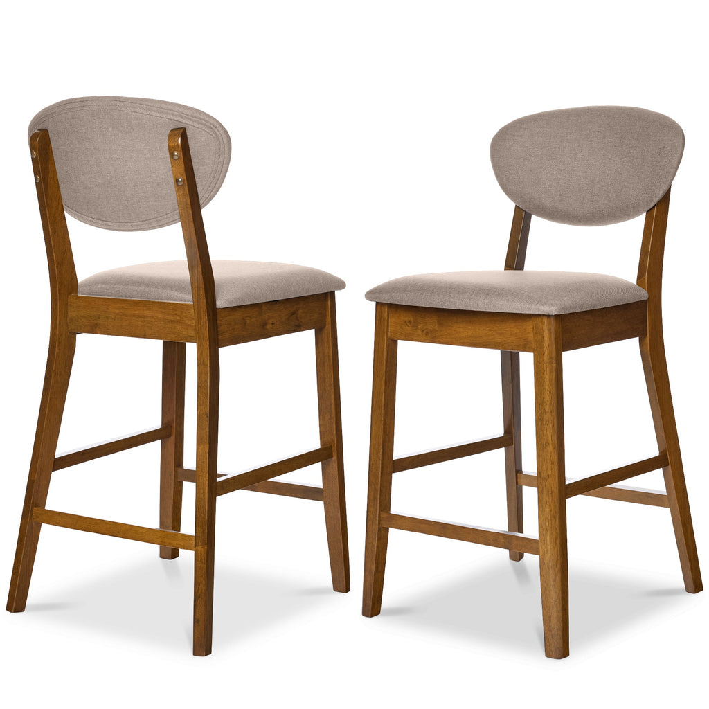 2-Piece Mid-Century Modern Wood & Upholstered Counter Height Bar Stool Set