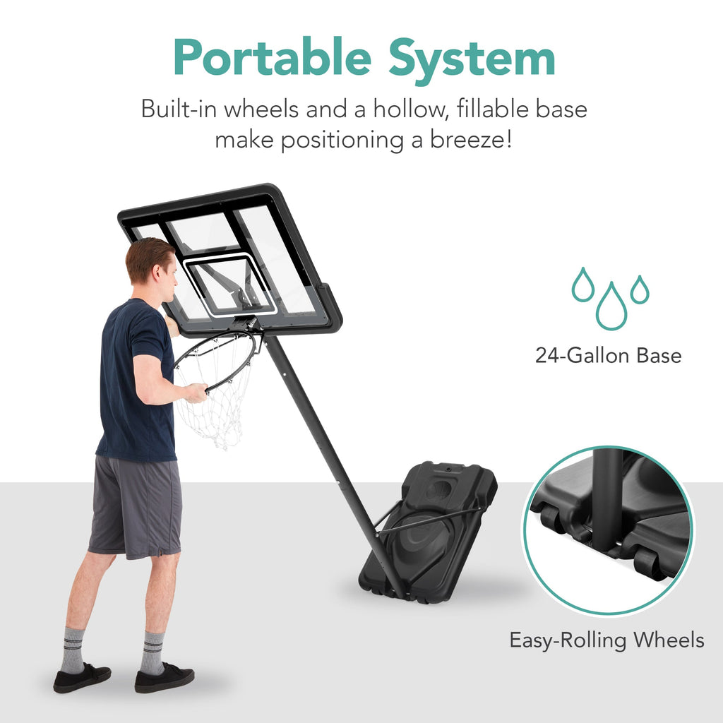 Adjustable Regulation-Size Basketball Hoop w/ Fillable Base, 2 Wheels