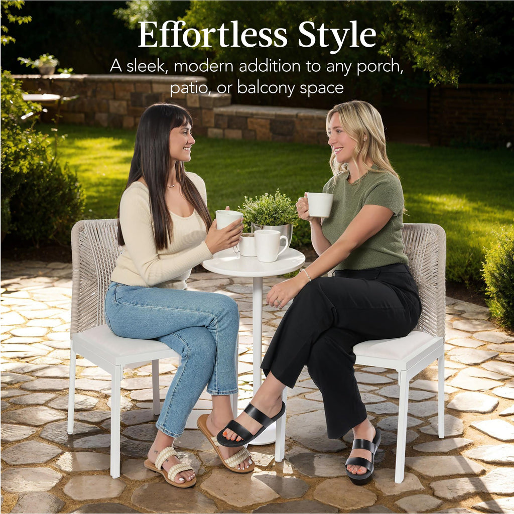 Set of 2 Indoor/Outdoor Aluminum Side Dining Chairs w/ All-Weather Rope