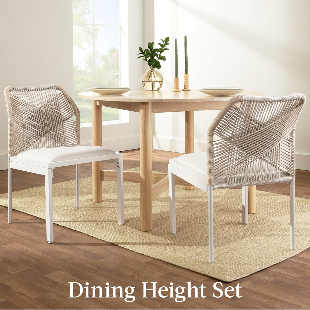 Set of 2 Indoor/Outdoor Aluminum Side Dining Chairs w/ All-Weather Rope
