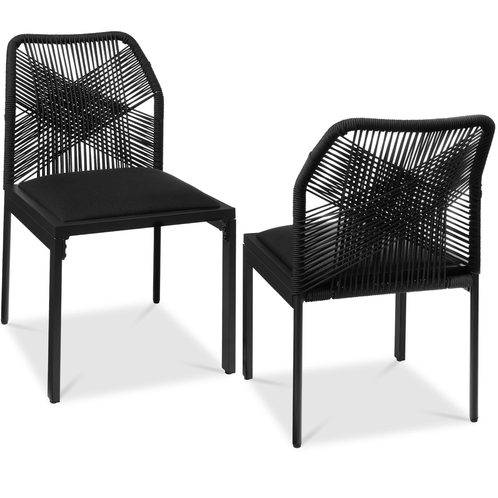 Set of 2 Indoor/Outdoor Aluminum Side Dining Chairs w/ All-Weather Rope