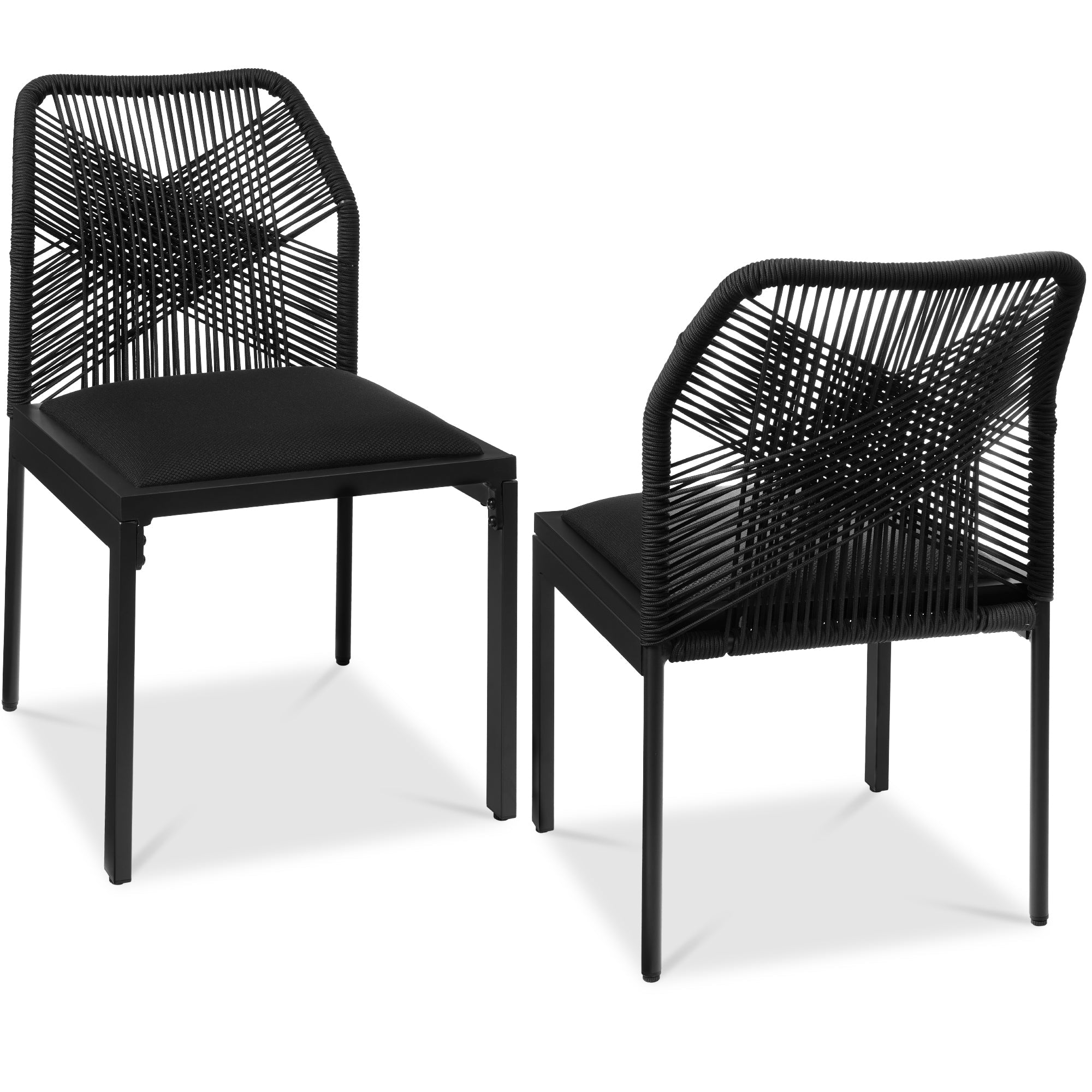 Set of 2 Indoor/Outdoor Aluminum Side Dining Chairs w/ All-Weather Rope