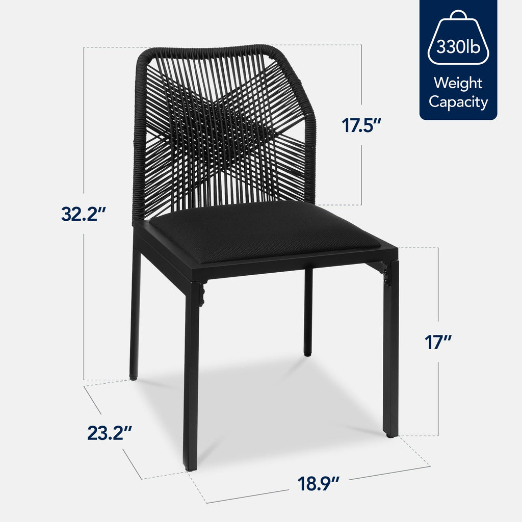 Set of 2 Indoor/Outdoor Aluminum Side Dining Chairs w/ All-Weather Rope