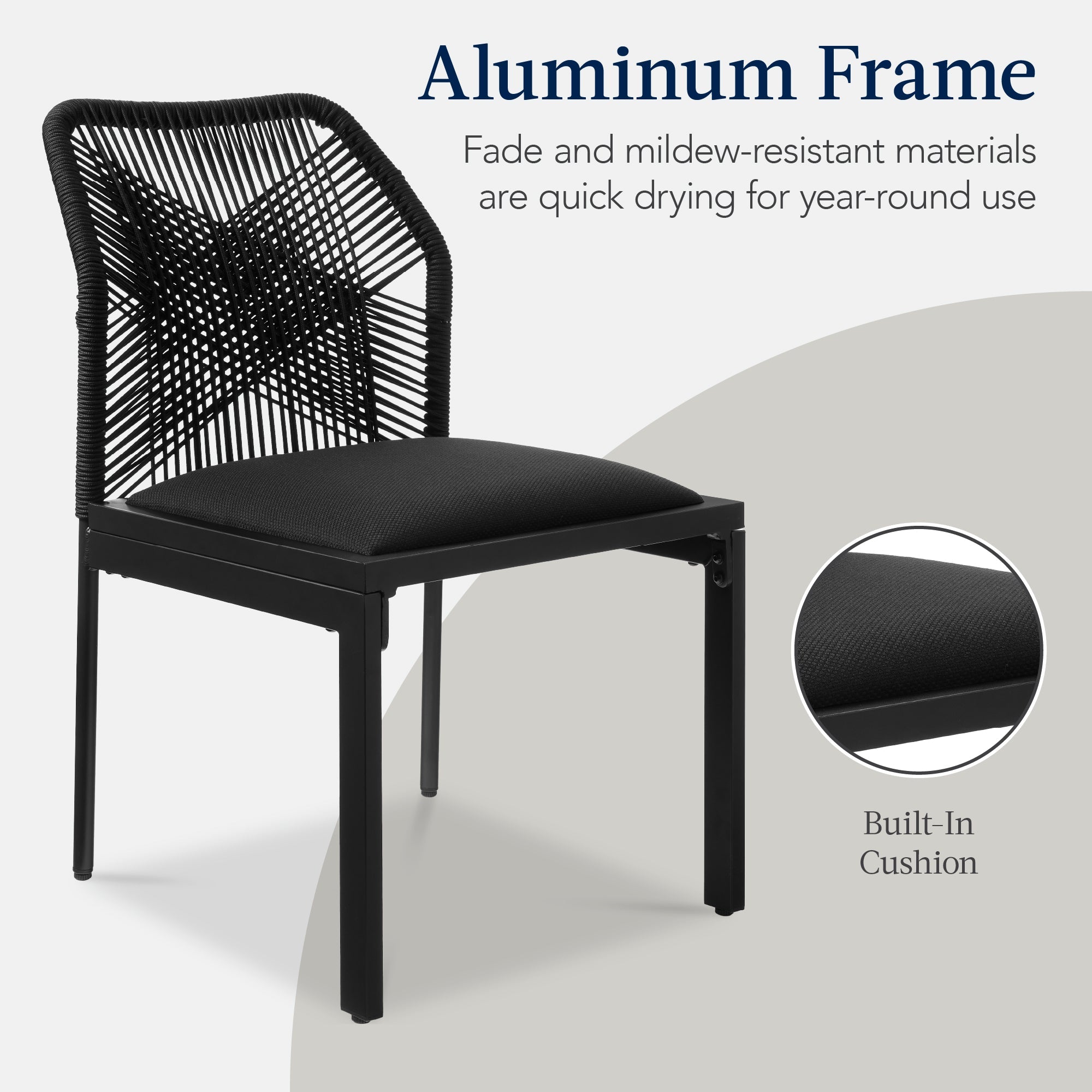 Set of 2 Indoor/Outdoor Aluminum Side Dining Chairs w/ All-Weather Rope