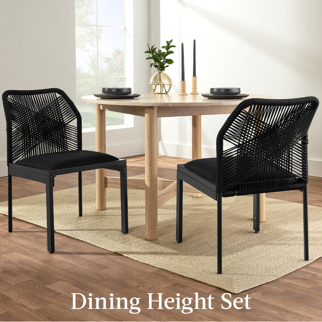 Set of 2 Indoor/Outdoor Aluminum Side Dining Chairs w/ All-Weather Rope