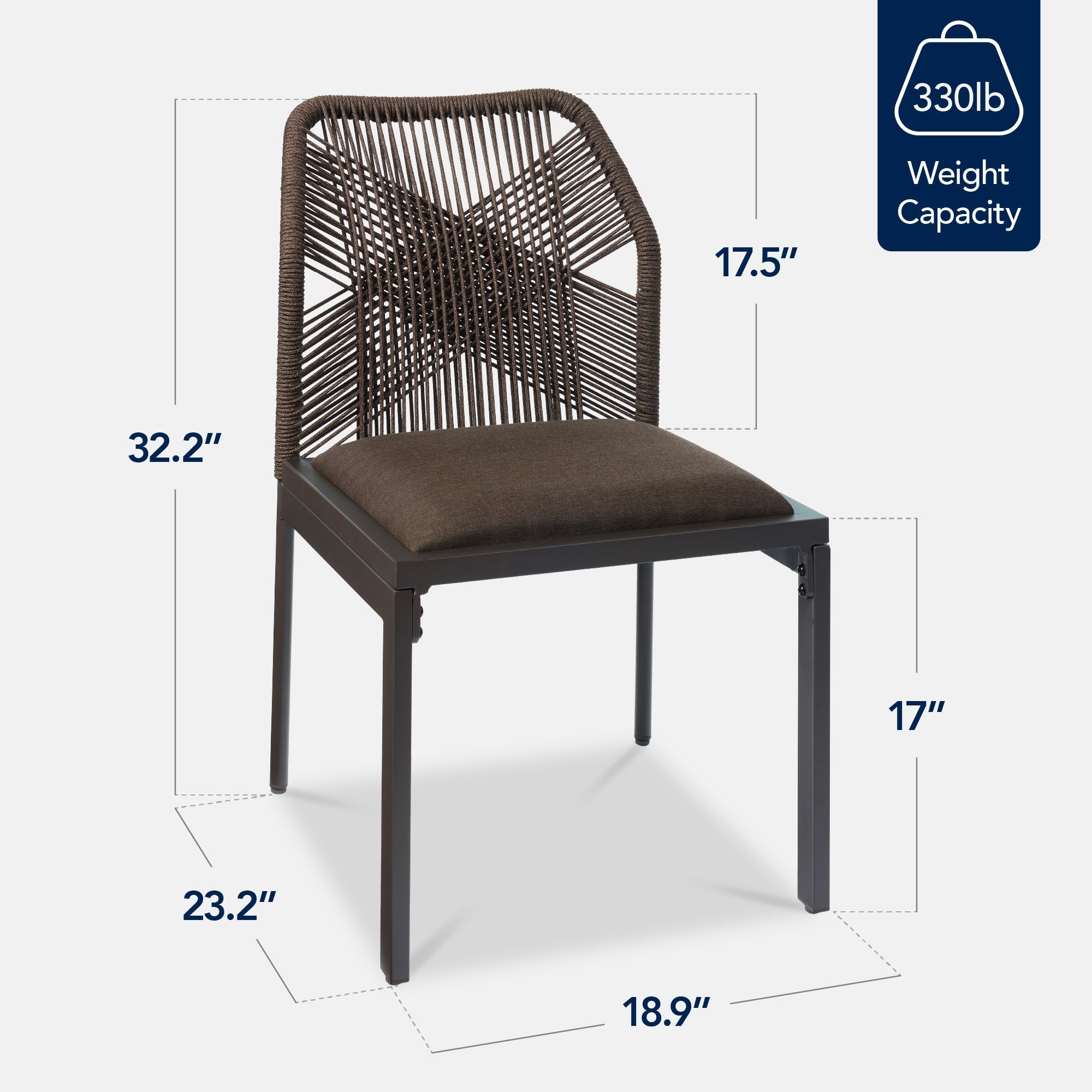 Set of 2 Indoor/Outdoor Aluminum Side Dining Chairs w/ All-Weather Rope