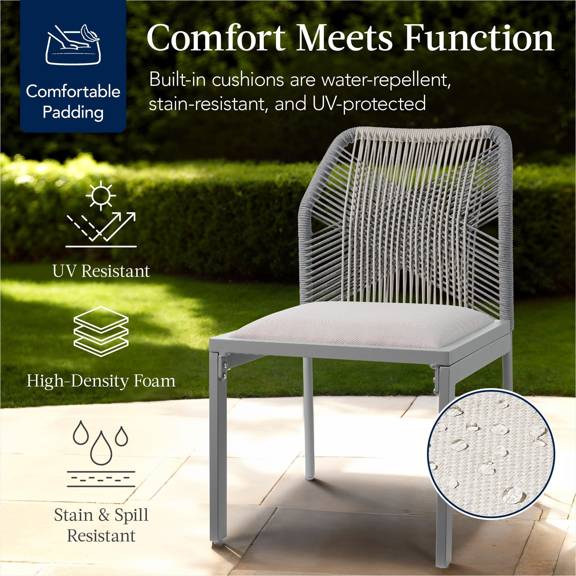 Set of 2 Indoor/Outdoor Aluminum Side Dining Chairs w/ All-Weather Rope