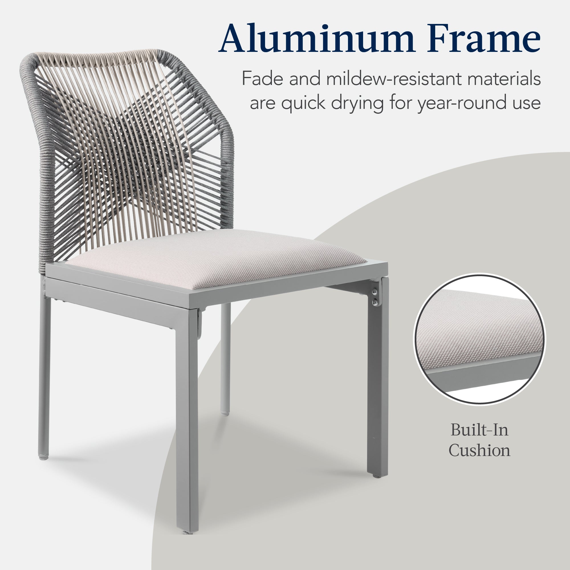 Set of 2 Indoor/Outdoor Aluminum Side Dining Chairs w/ All-Weather Rope