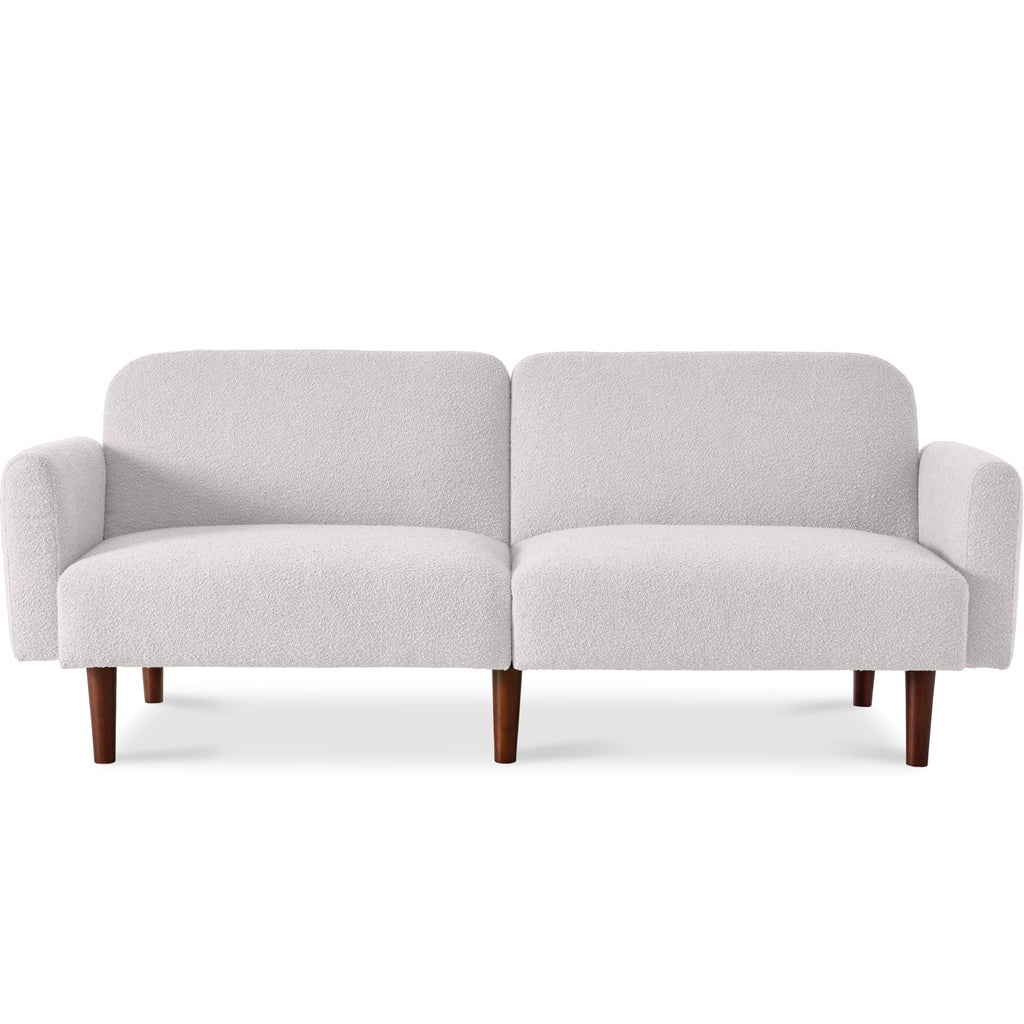 Curved Convertible Futon, Boucle Fabric Split-Back Sleeper Bed