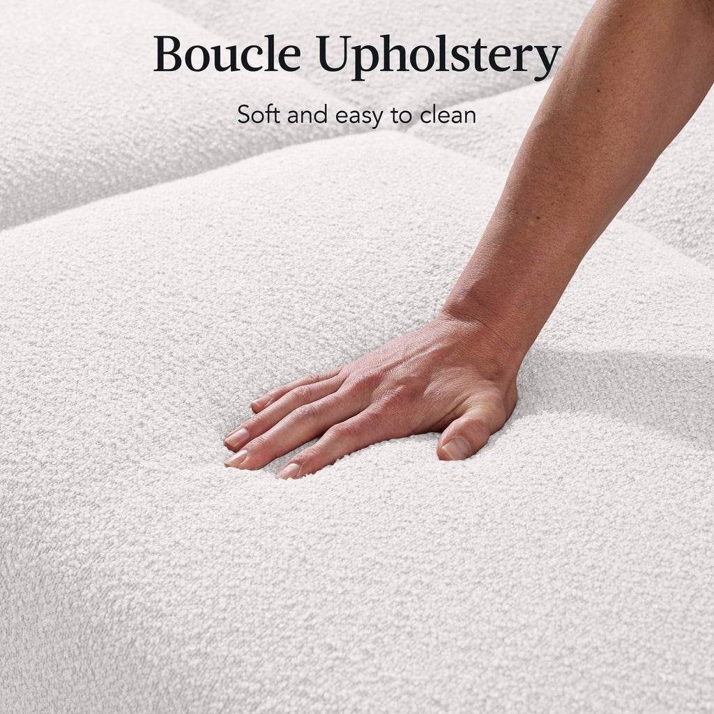 Curved Convertible Futon, Boucle Fabric Split-Back Sleeper Bed