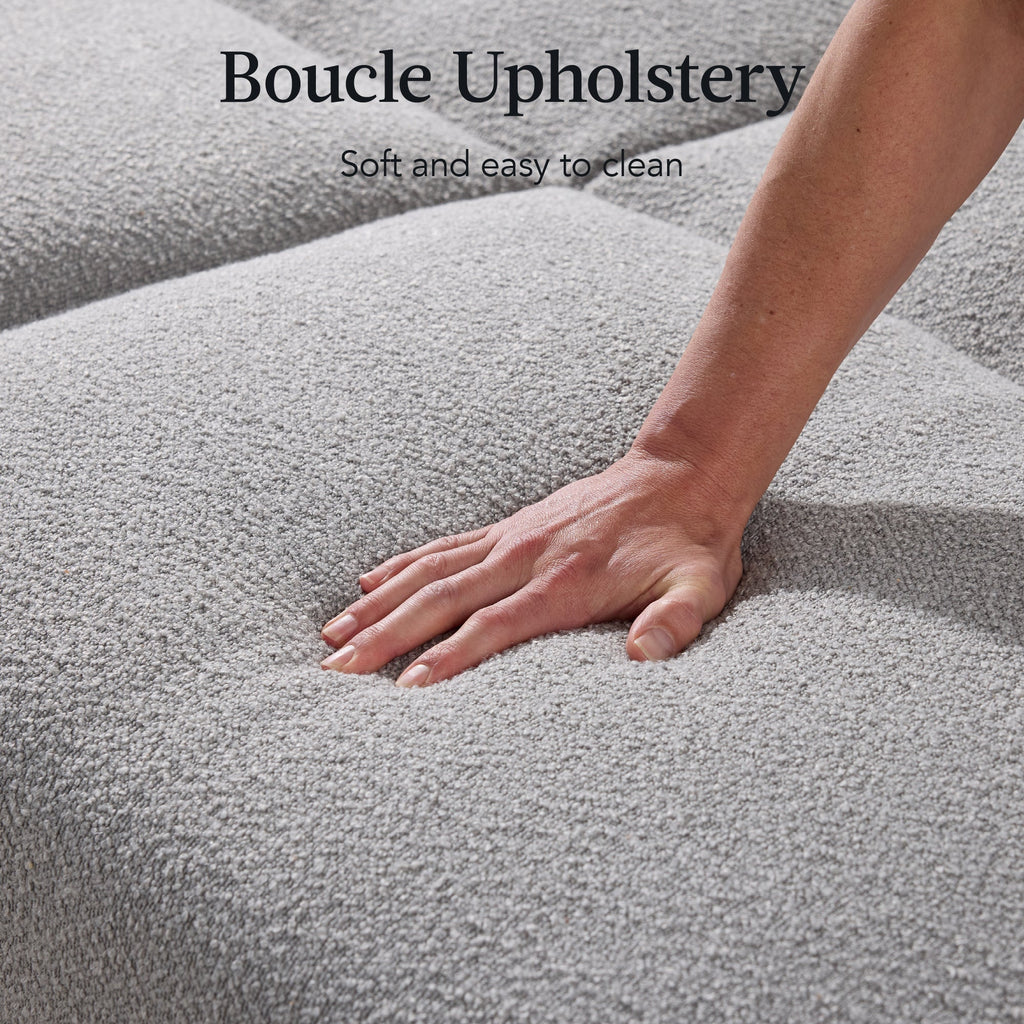 Curved Convertible Futon, Boucle Fabric Split-Back Sleeper Bed